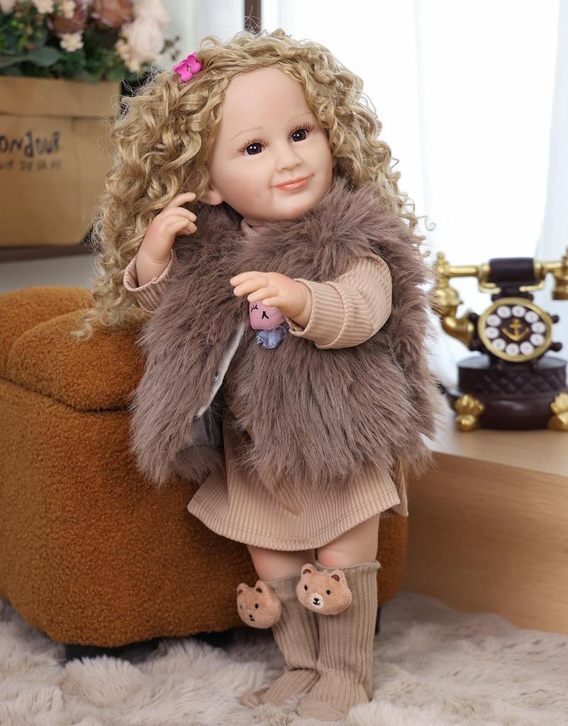 KEIUMI Wiedergeborene Babypuppe 55 cm Goldene Locken Prinzessin Vollsilikon Vinyl Neugeborenenpuppen Spielzeug Kinder Spielkameraden Weihnachtsgeschenk