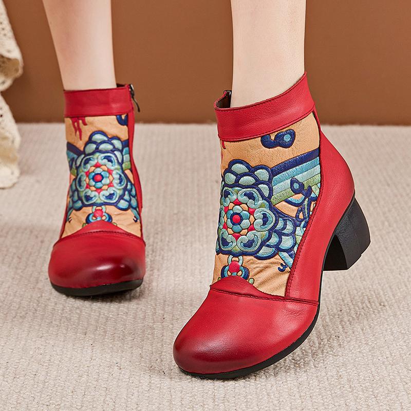 Fashion GKTINOO Autumn Winter Genuine Leather High Heels Ankle Boots For Women Boots Side Zipper Soft Comfortable Cow Leather Botas
