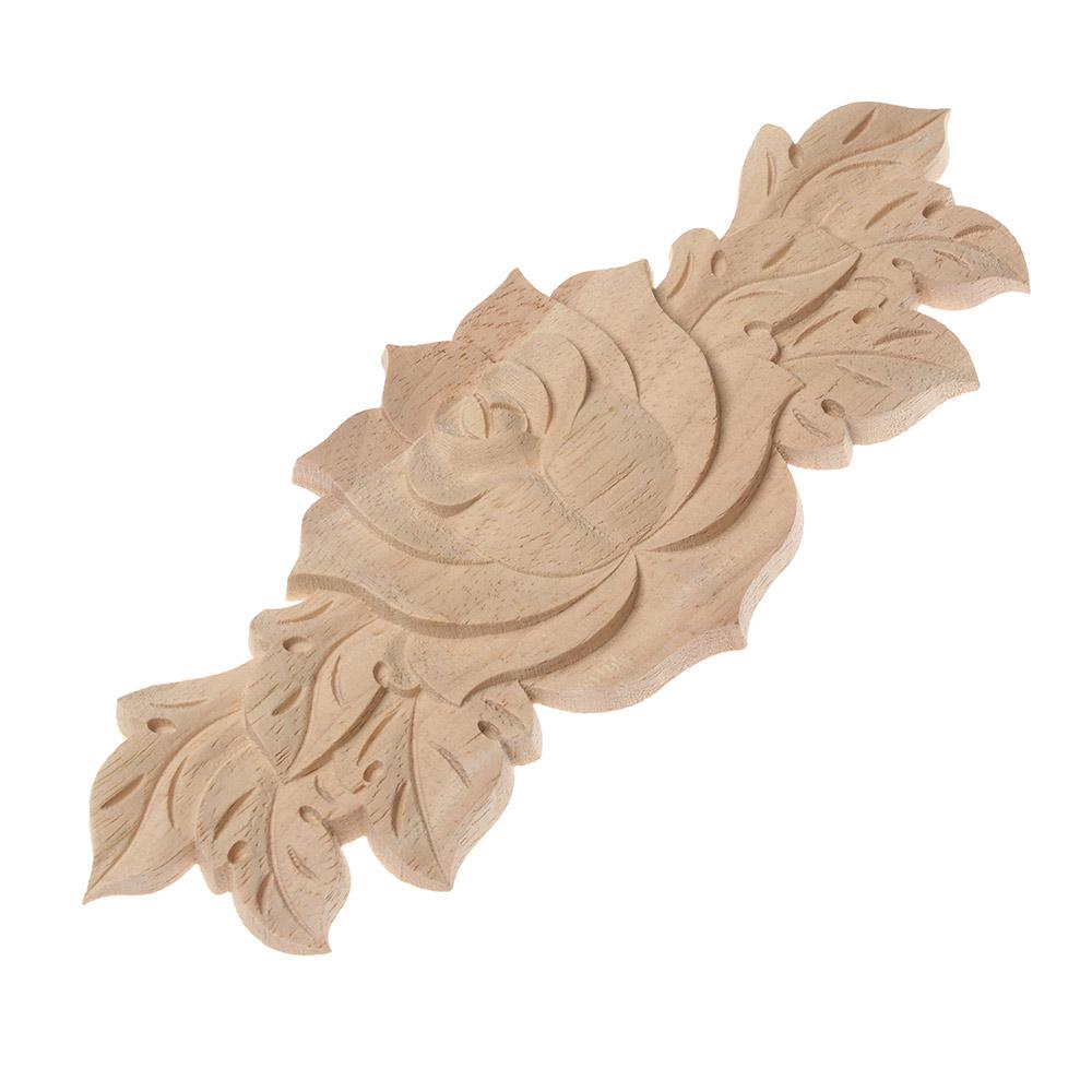 Natural Woodcarving Rose Flower Corner Appliques Wood Floral Carved Furniture Cabinet Door Unpainted Mouldings Decal Decorative