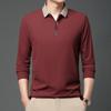 Polo de Manga Comprida Masculino de Primavera Gola Virada Cor Sólida Respirável Confortável Camisetas Casuais com Botões T-shirt Masculina