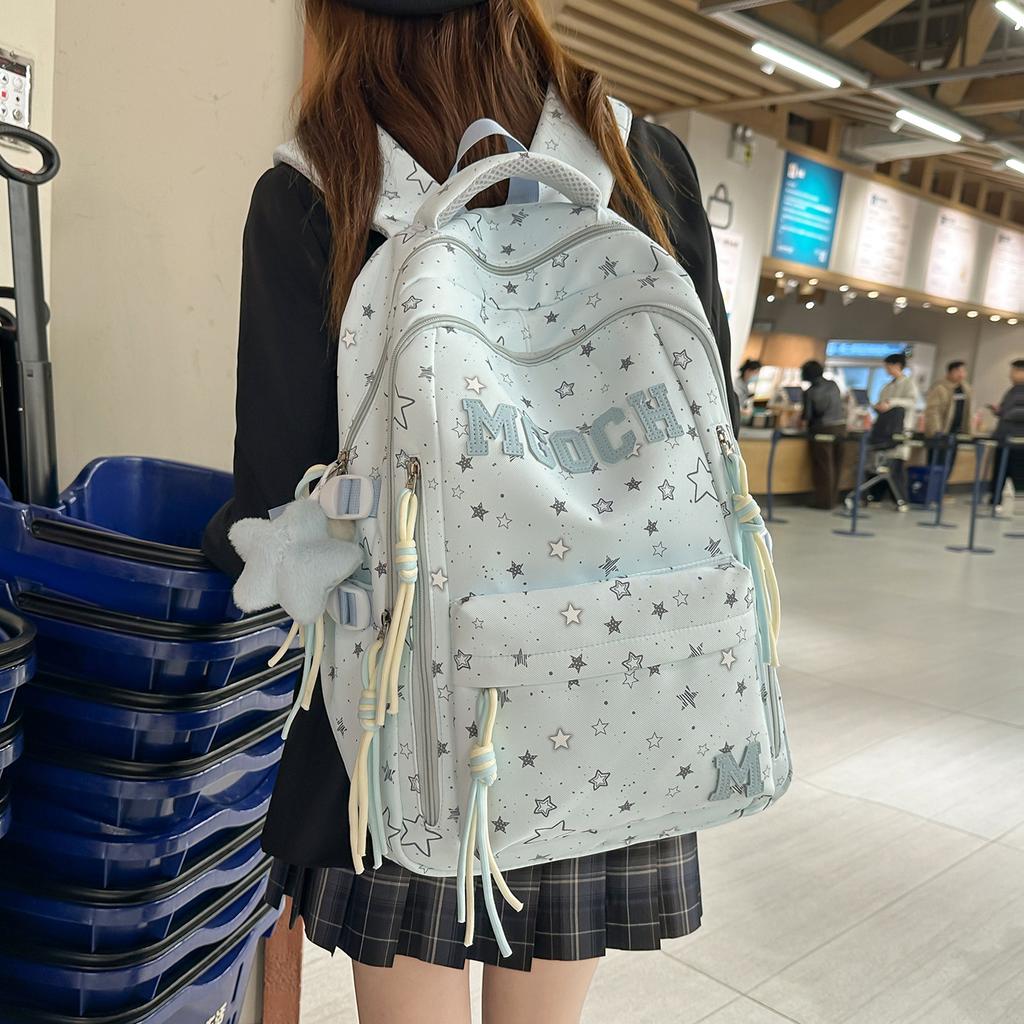 Schoolbag Japanese Ins Simple Star Printed Backpack Female Students High Value Large Capacity Backpack Junior High School School Bag