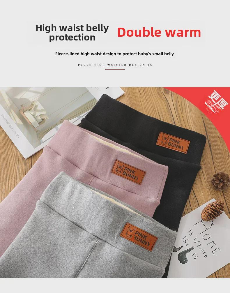 Girls' Winter Fleece-Lined Warm Cotton Leggings - Thick Lamb Fleece One-Piece for Babies and Kids