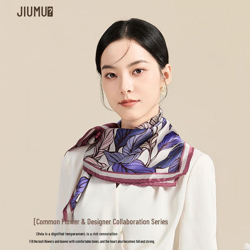 JIUMU Double-Sided Printed Mulberry Silk Square Scarf