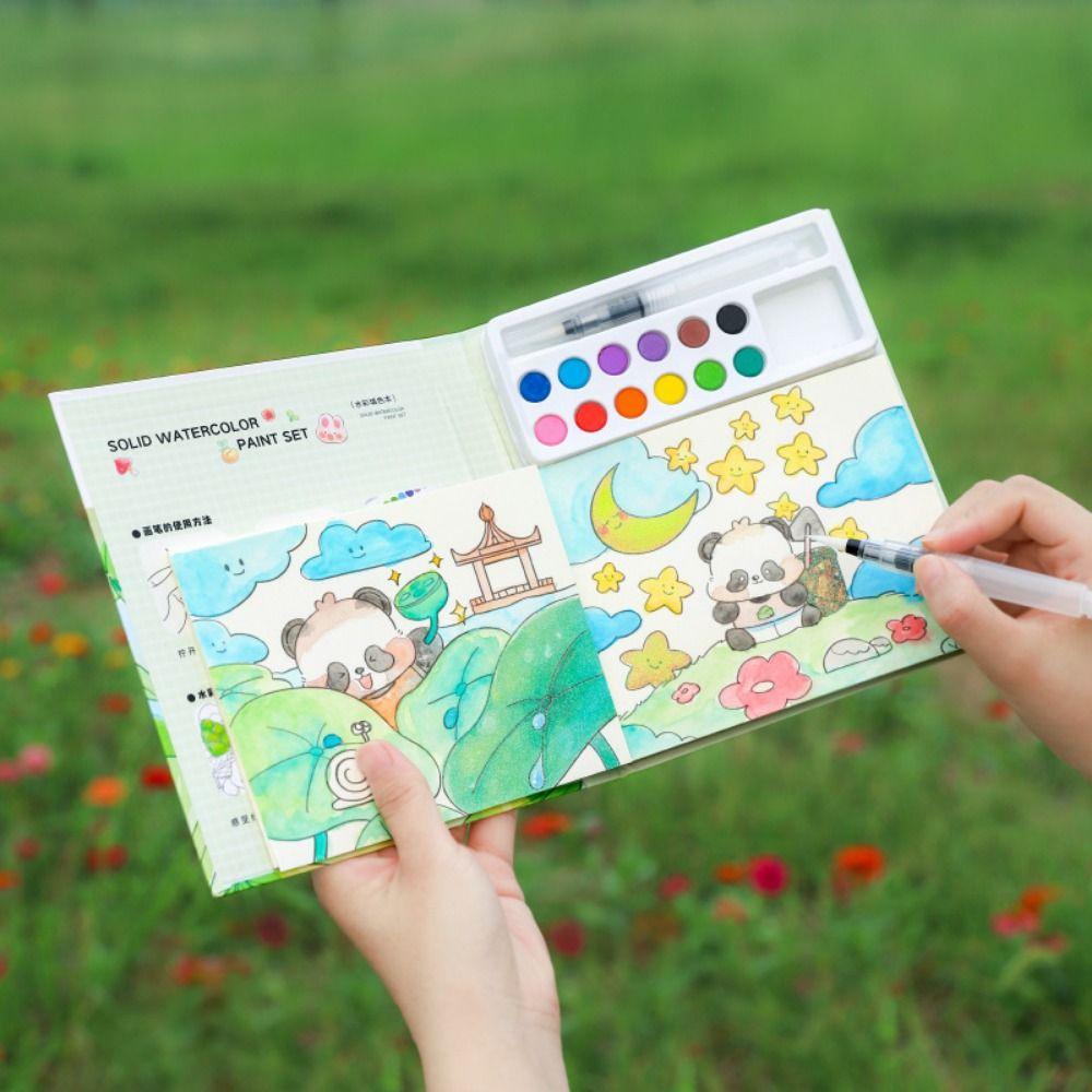 with 10-Color Pigment Blocks Blank Doodle Book Set Creative Watercolor Coloring Set  Early Learning