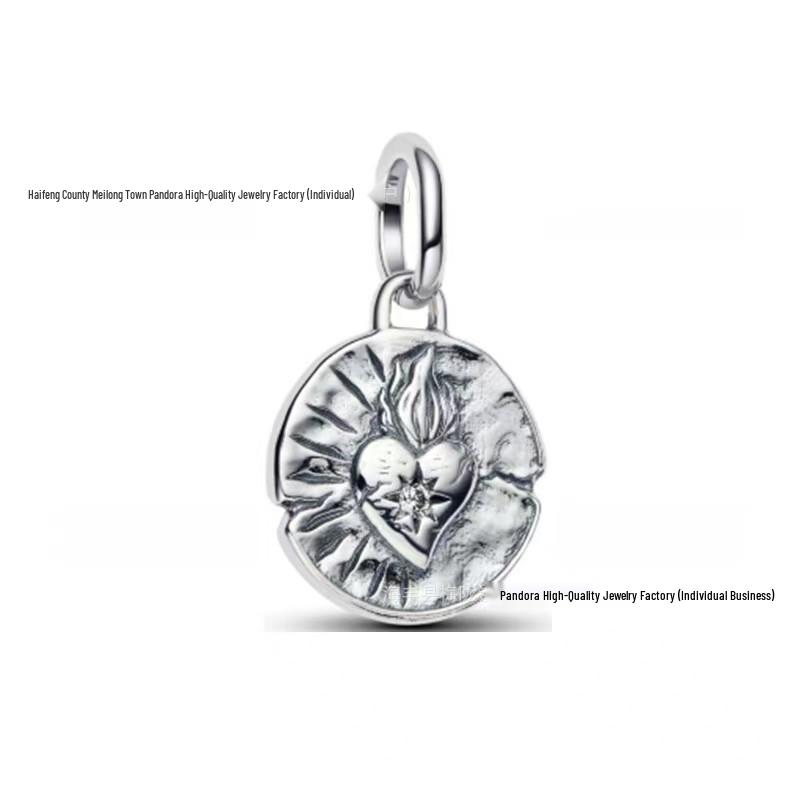 Pan's 925 Guardian Series Rose Medal Charm: Romantic Sun & Moon Coin DIY Accessory