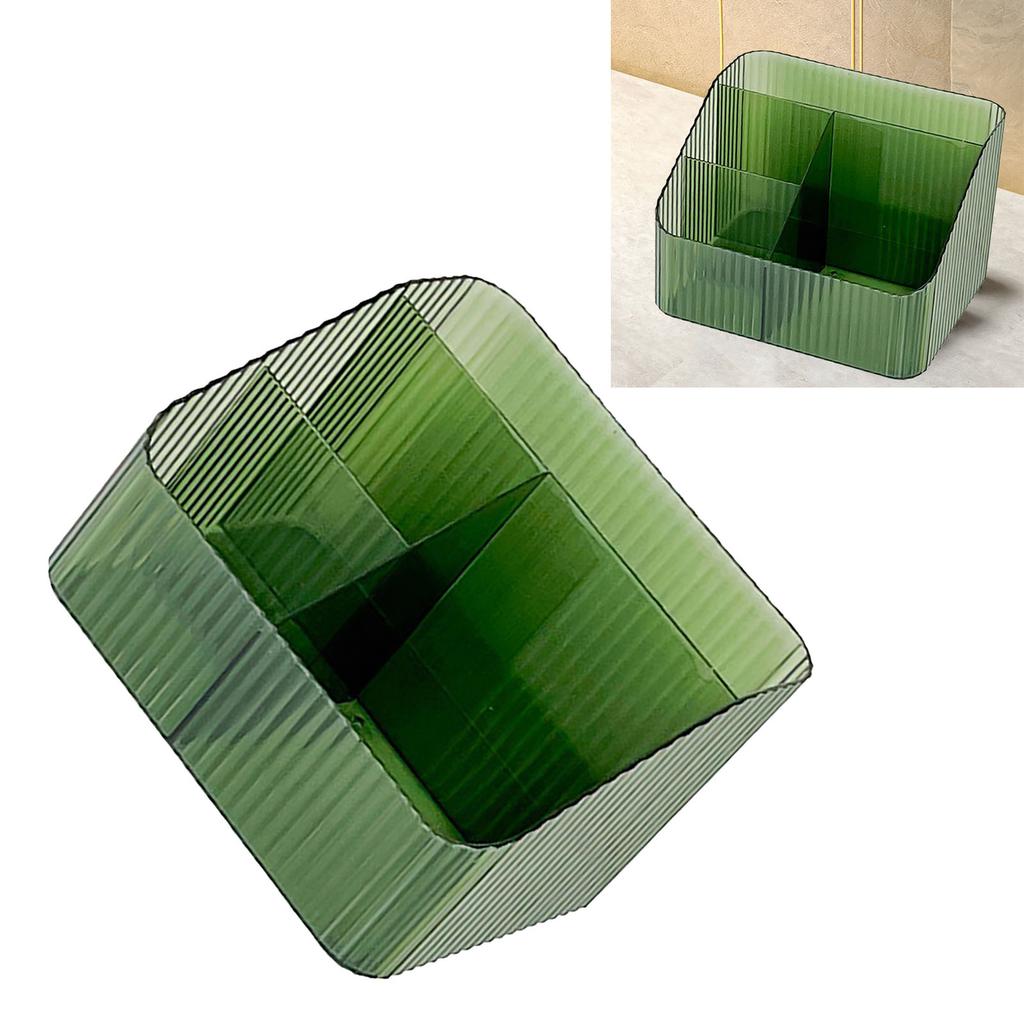 Desktop Storage Box Trapezoidal Organizer PP Plastic Sorting Case for Makeup Cosmetic Brush 4 Grids Green