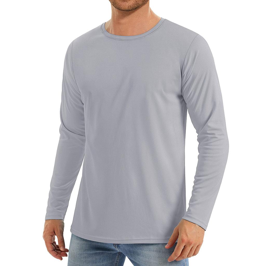 Men's Long-Sleeved Quick-Drying Sports Running Round-neck Hoodie  Color Breathable UV-Resistant T-Shirt
