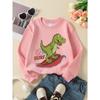 Dinosaur Surfing Adventure Let's Go Surf Girls' Crew Neck Fashion Sweatshirt, Autumn and Winter Western Style Top, Children's Long Sleeved T-shirt