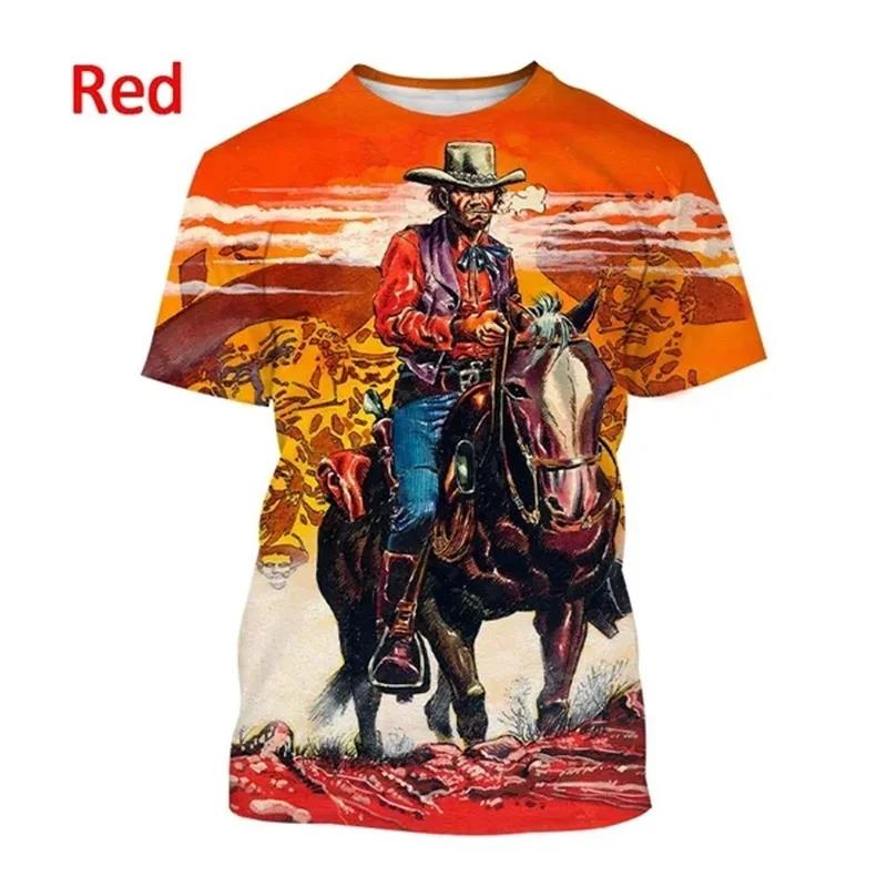 Western Cowboy Men T-shirt Sport Quick-dry Breathable Casual Street Outdoor Fun Cosplay Party Short-sleeve Top