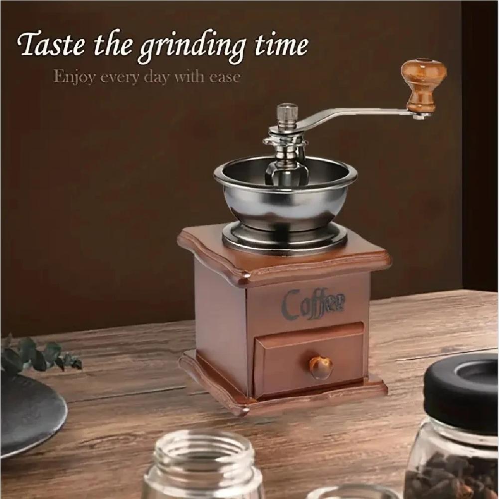 1PCS Vintage Handmatige Koffiemolen Burr Handzwengel Koffiemolens Houten Vintage Stijl Hand Koffiemolen Klassieke Koffie