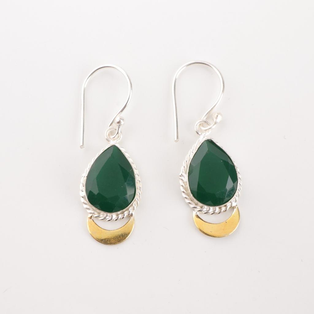 Green Onyx Gemstone 925 Stamped Silver Jewelry Handmade Statement Earrings 1.5" EE-162-15