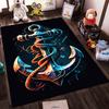 Marine Style Rug with Anchor Design and Rope Pattern, Dark Background Suitable for Use As an Anti-slip for Living Room Bedroom Sofas