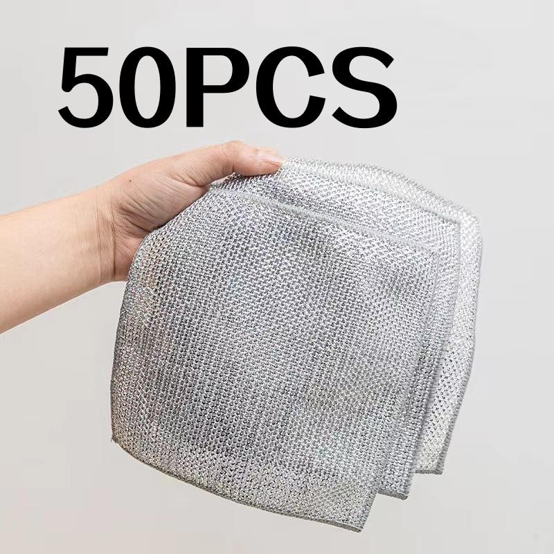 

50/100Pcs Traceless Silver Wire Dishwashing Cloth Kitchen Rag Cleaning Double-Sided Non-St Christmas Halloween Gift