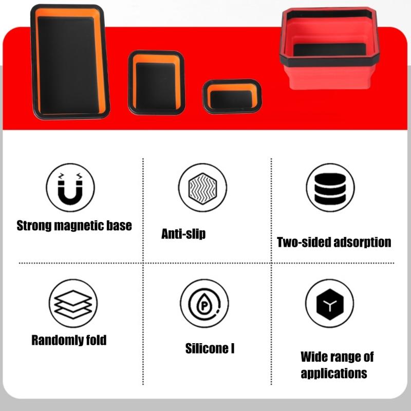 Solid Silicone Magnetic Screw Tray Collapsible Storage Box Portable Tool Holder Magnetic Parts Organizers For Mechanics
