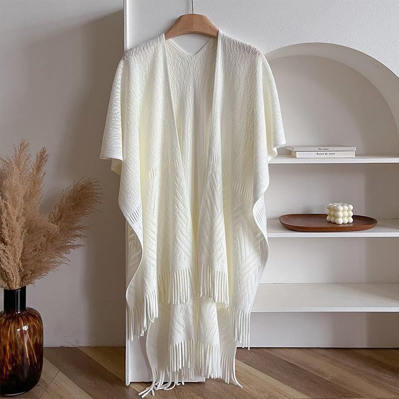 Women S White Fringed Hollow Out Shawl Versatile Air Conditioner Cape