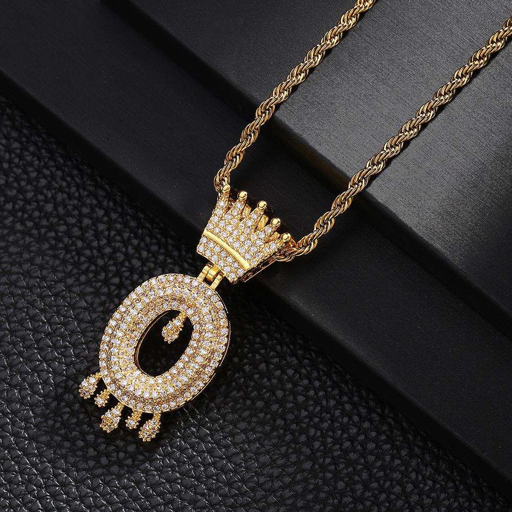 TEMU Hot Selling Fashion Versatile Crown Copper Set with Zircon, 26 English Letter Pendant Necklace, Unisex, Small Market