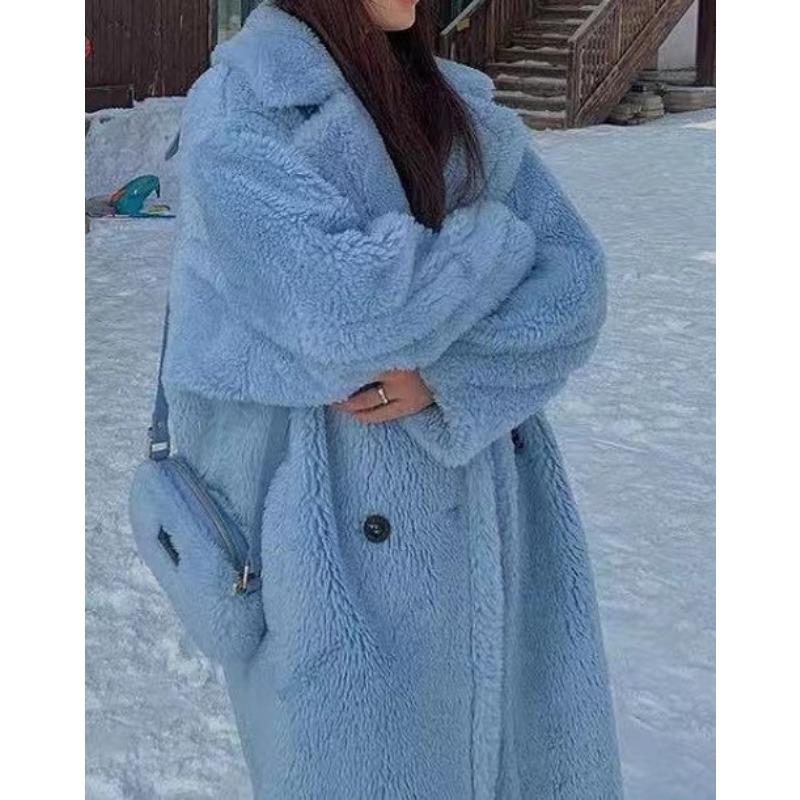 Teddy bear coat women's imitation fur coat caterpillar long silhouette cashmere coat