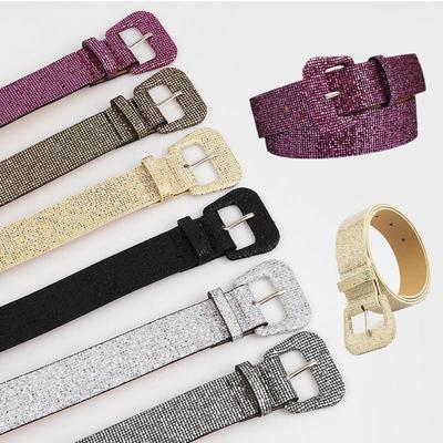 Casual Vintage Trouser Dress Belts Decorative Waist Strap Shiny Sequins Belt Pin Buckle Waistband