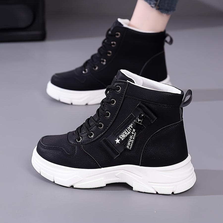 [Tênis Confortáveis] Tênis de Cano Alto Femininos da Moda Leves e Confortáveis | Tecido PU Branco, Sola TPR, Fechamento com Zíper, Perfeitos para Primavera, Outono