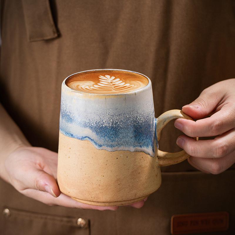 Retro Ceramic Coffee Mug - Large Capacity Coarse Pottery Water and Beer Cup, Light Luxury Design for Home or Office Use
