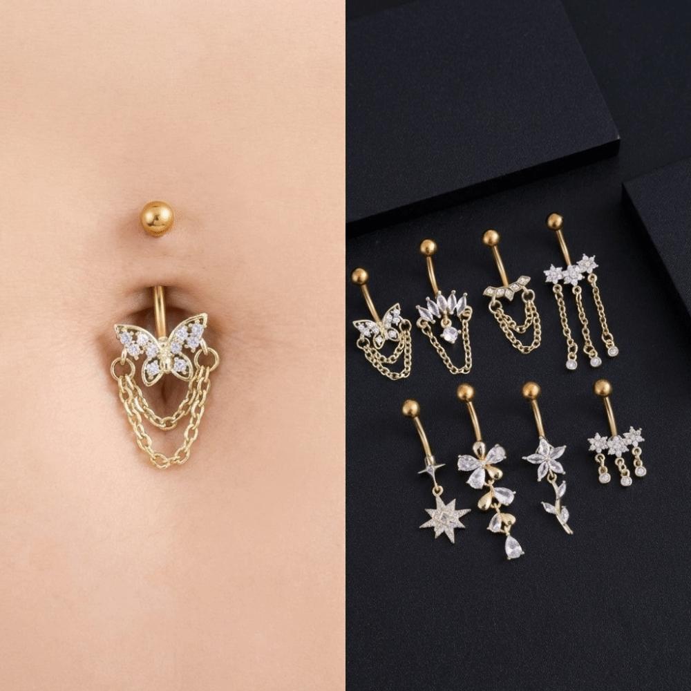 Elegant Belly Navel Stud Stainless Steel Navel Button Butterfly Chain Navel Ring Seaside