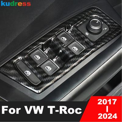 For Volkswagen VW T-Roc TROC 2017-2024 Carbon Car Inner Door Window Lift Switch Button Panel Cover Trim Interior Accessories
