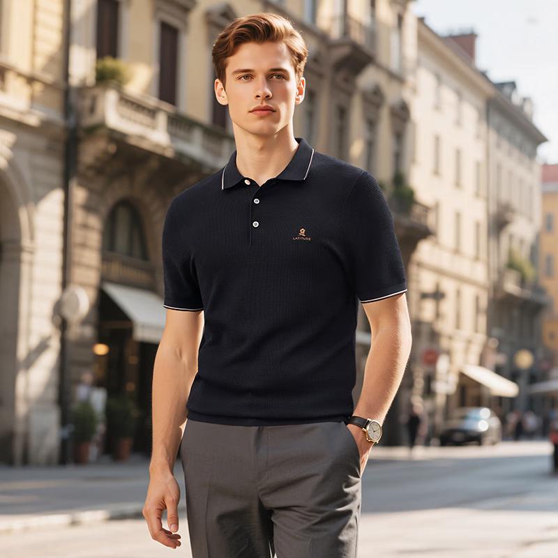 MONTAGUT Men s Silk Blend Jacquard Polo Shirt L (EU 50)