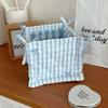 Korean Pink Plaid Quilted Storage Basket - Aesthetic Living Room & Bedside Organizer