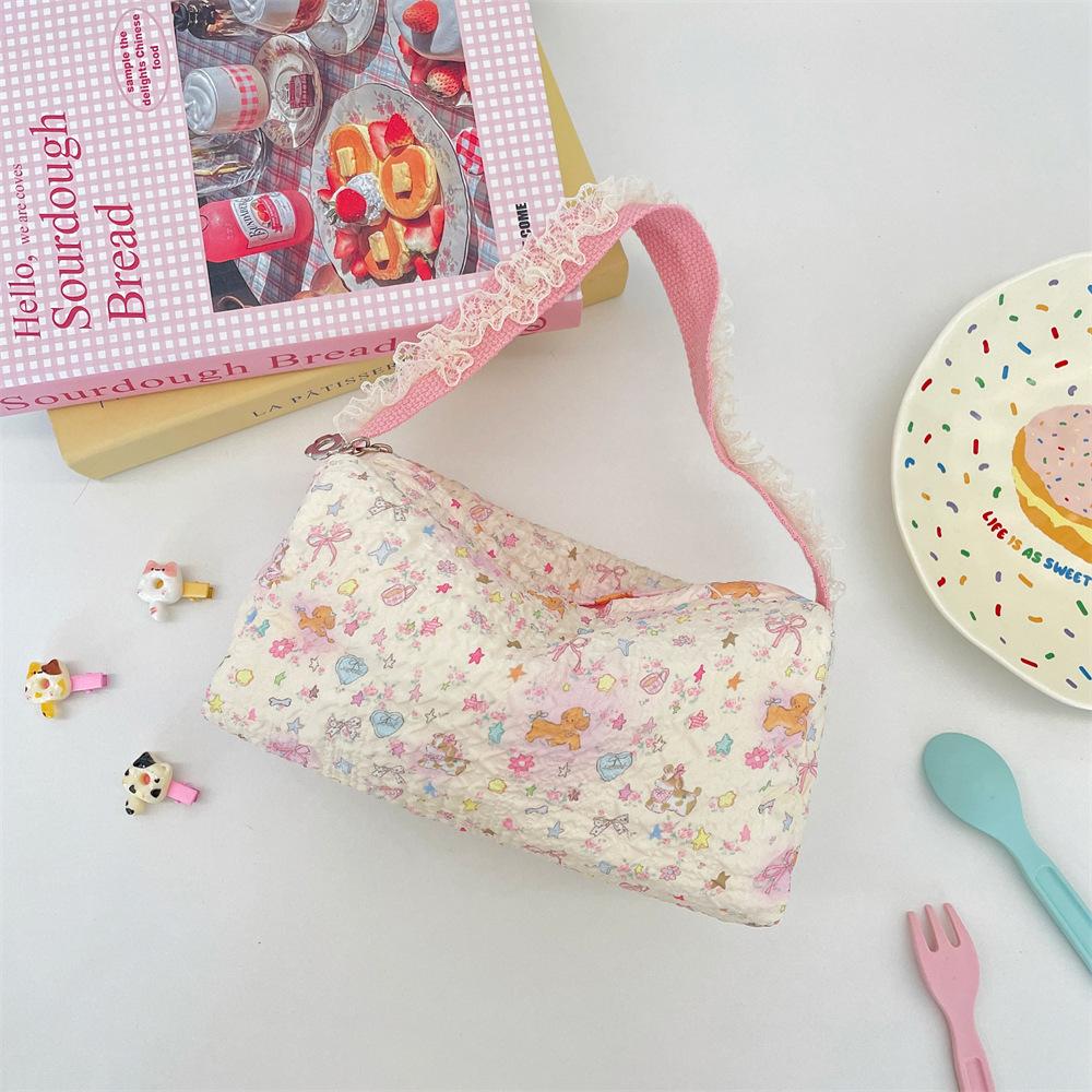 Women Vintage Floral Cosmetic Lipstick Brush Case Travel Toiletry Storage Bags Cartoon Sanitary Napkin Canvas Tote Makeup Bag