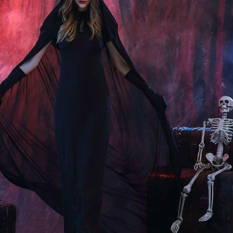 Halloween Cosplay Costumes Death Hell Witch Devil for Vampire Uniform Black Long Dress Glove Cloak Party Carnival Masque