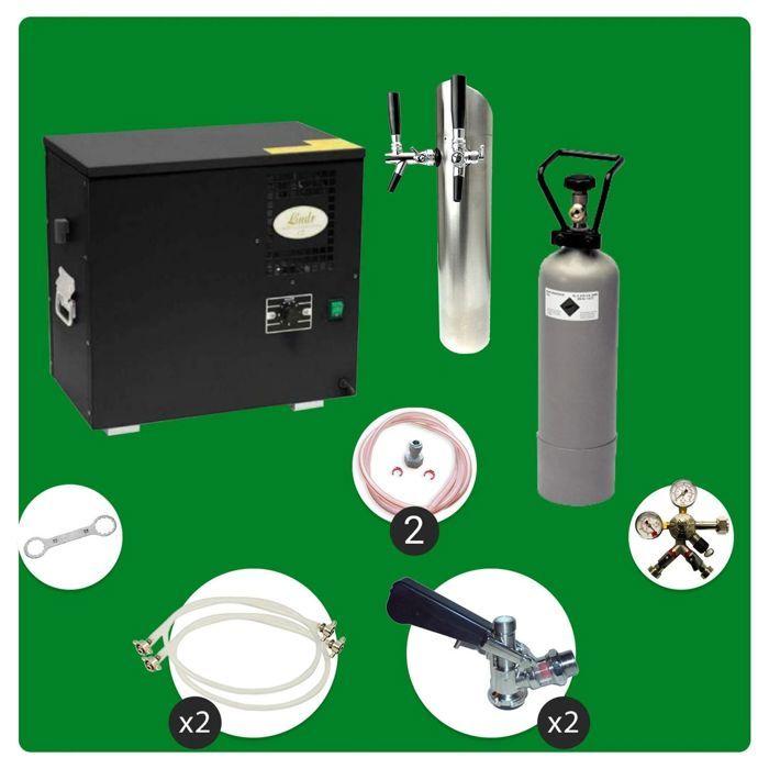 Kit complet sous-comptoir tireuse à bière AS-40 2 voies, refroidisseur passage direct et immersion Green Line, têtes plates, 40 L/h
