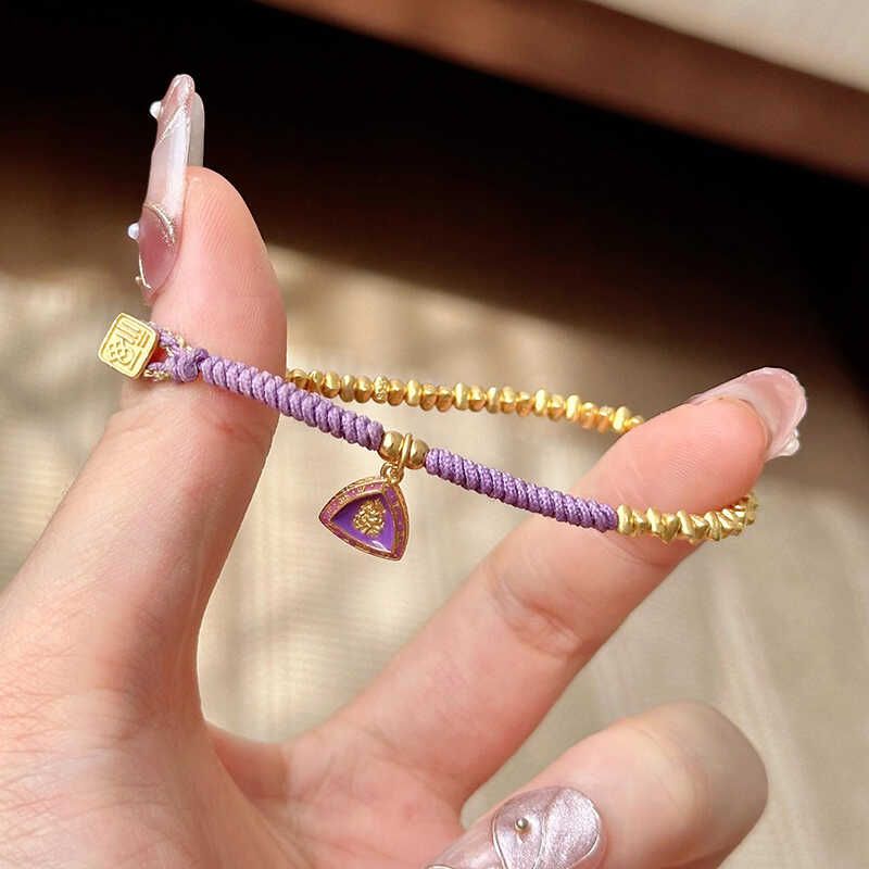

Новый китайский стиль Древнее золото Бриллиант Аметист Бразильский Пурпурный Граненый Маленький Набор Бусины Браслет Девять Пурпурных Огненных Несущих Ремень Мужской и Женский Small coiled purple hand rope
