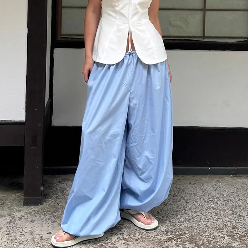 2026 Summer Loose Long Pants Women Trousers Pleated High Waist Trousers Solid Casual Wide Leg Bloomers Women Dance Lantern Pants