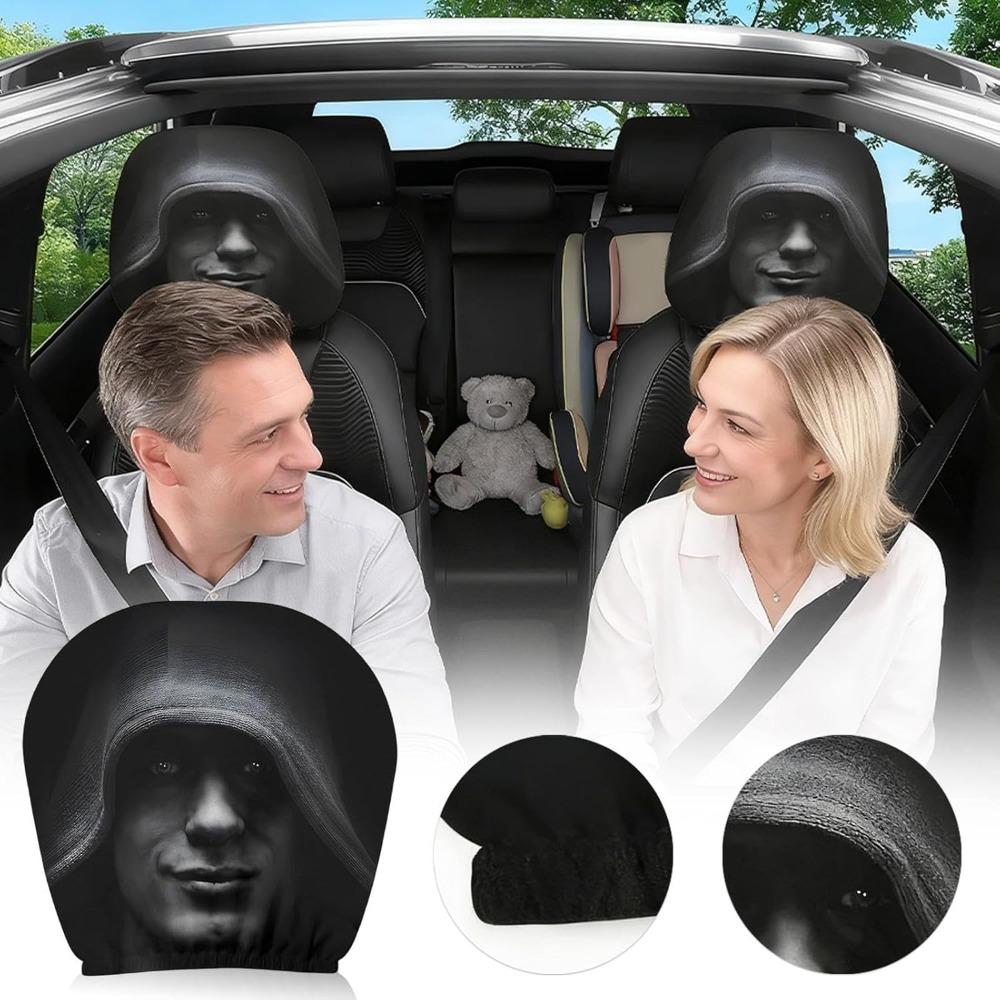 Xiaomi 2Pcs Universal Dark Mystery Portrait Print Car Headrest Covers Elastic Funny Car Headrest Protective Cover Car Decor Accessory