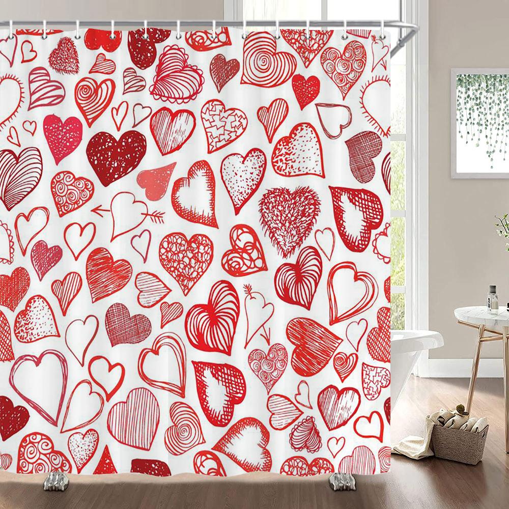 Love Red Rose Flowers Floral Shower Curtain Bathroom Curtains Waterproof Polyeste Fabric Bathtub Decor With Hooks 180X180cm