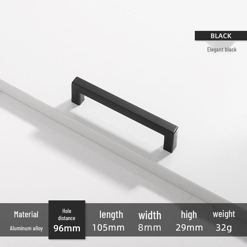 Square Bright Gold & Silver Kitchen Cabinet Handle - Modern Minimalist Black Aluminum Alloy Drawer & Wardrobe Handle