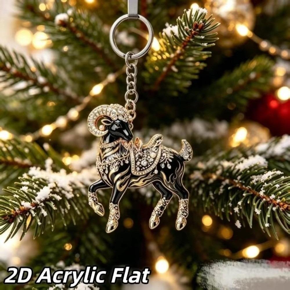Ornate Goat Key Ring Acrylic Goat Bag Charm New Year Gift Goat Keychain Festive Occasions