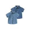 Summer Boys' Denim Short Sleeve Double Pocket Shirt Kids Casual Shirt Baby Boys' K-style Polo Collar Top Children's Clothing