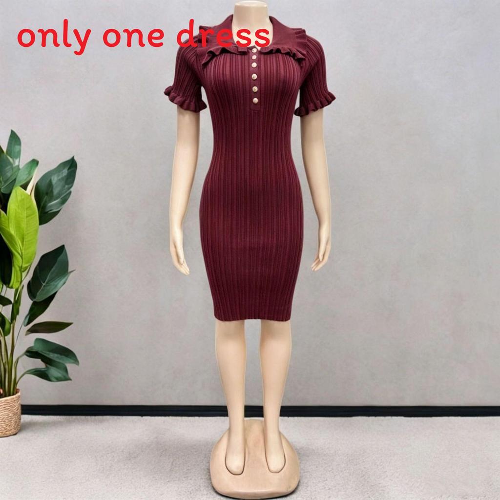 Vintage French Style Knit Dress With Puff Sleeves For Summer Casual Wear