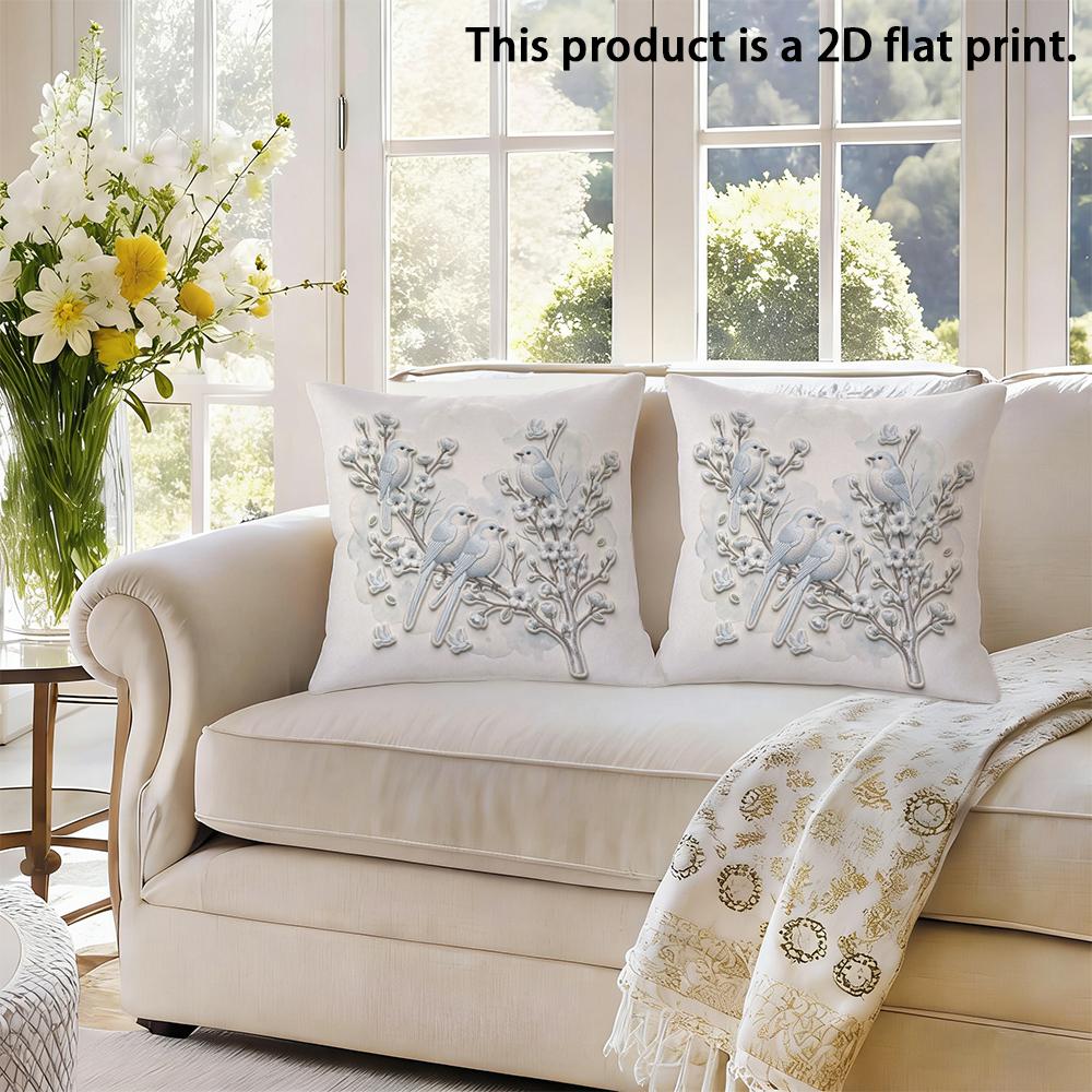 2pcs  Vintage Spring Bird and Floral Throw Pillow Covers 2D Flat Print Decorative Cushion Cases for Sofa Bedroom Cushion Cover