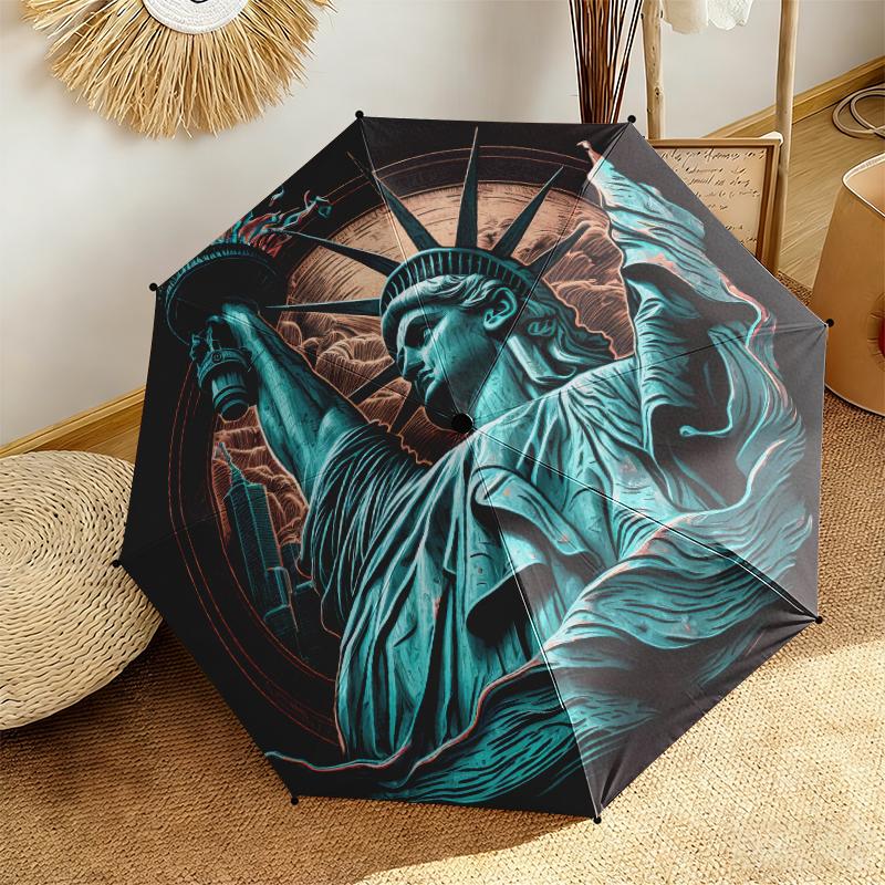 1 Stück Freiheitsstatue, USA Regenschirm Tragbarer Faltregenschirm Eisenrahmen Lochknochenstruktur Outdoor Heimregenschirm