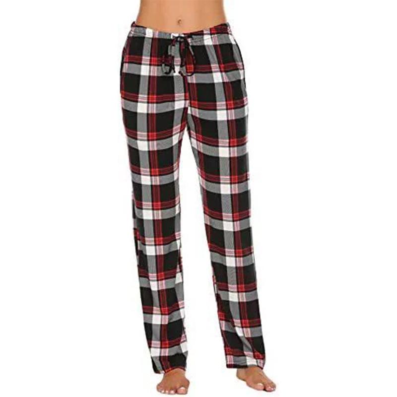 European and American Women's Plaid Print Casual Sleep Pants - Drawstring Loose Fit