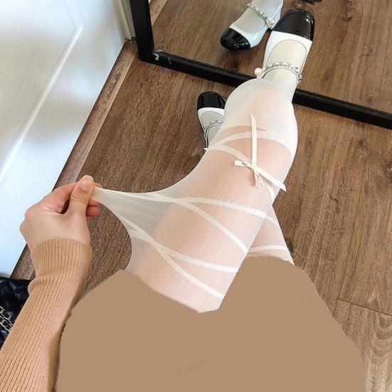 1 Pair Women Stockings Lace Patchwork Bow Decor High Elasticity Over Knee Length Skinny Solid