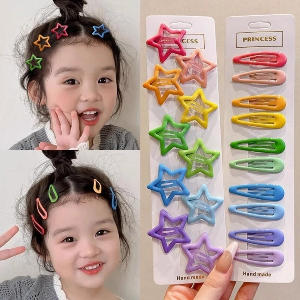10Pcs Star Heart Shaped Hair Clips Alloy Side Clips Cute Hairpins