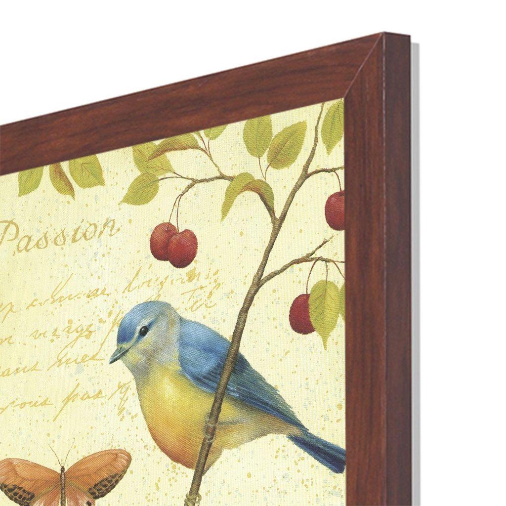 Jardin Bird Framed Painting/Posters for Room Decoration, Set of 4 Brown Frame Art Prints/Posters for Living Room (4 Unit, 9 X 9 Inches)