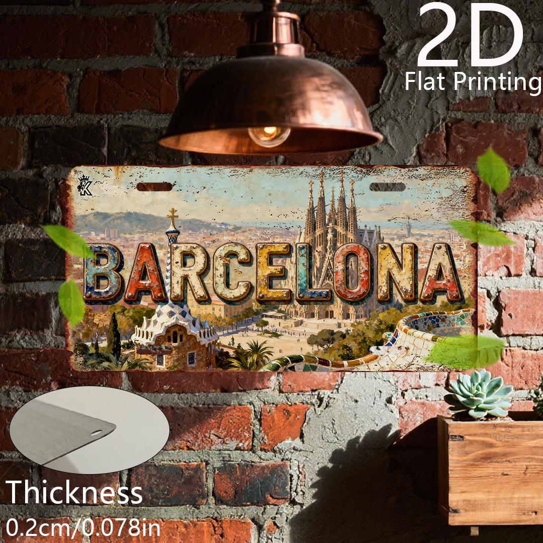 

Винтажная испанская BARCELONA Sagrada Familia Park Guell Пейзаж Номерной знак D Плоский алюминиевый жестяной знак Настенное искусство Декор для Каталонии 15x30cm(5.9x7.8inch)