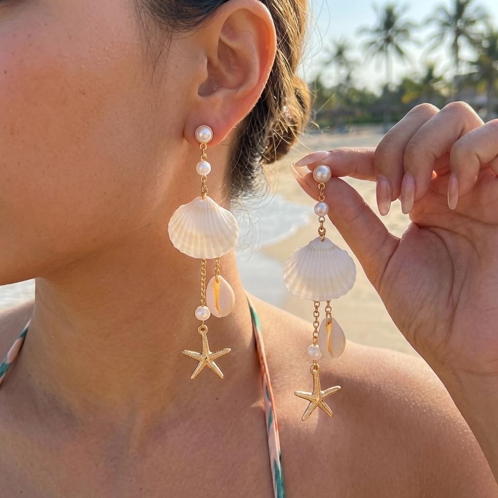 Bohemian Beach Starfish Shell Drop Earrings for Women Summer Pearl Long Tassel Dangle Earring Girls Mermaidcore Vacation Jewelry