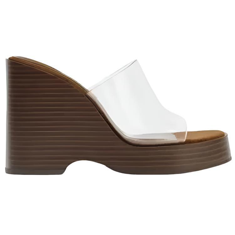 Zara Fashionable Transparent Plastic Square-Toe Wedge Heels Slide Sandals Women Footwear Brown 2347510700