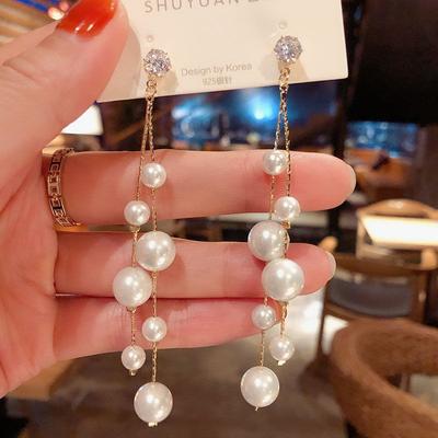 Large and Small Imitation Pearl Dangle Earrings for Women Beads Tassel Long Drop Earring Wedding Earrings Jewelry
