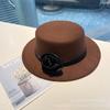 Rose flower strap flat top woolen top hat female autumn and winter warm sweet cute fashion versatile performance flat top hat